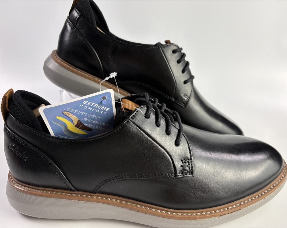 Clarks Men's Brantin Plain Black Size 9.5 M Casual Dress Shoes Lace Up